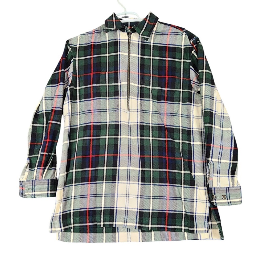 Eddie Bauer Womens Flannel Shirt XS Plaid Quarter‎ Zip Green Red Blue